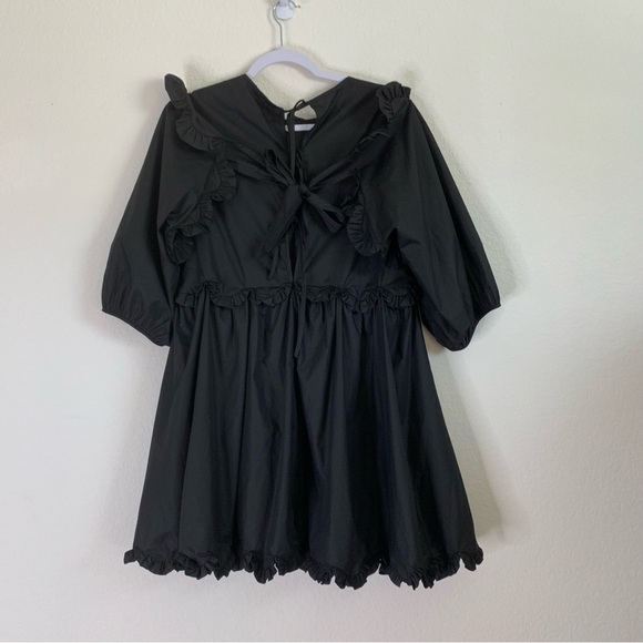 En Saison Womens Black Poplin puff long sleeve scalloped mini dress S - Picture 9 of 11